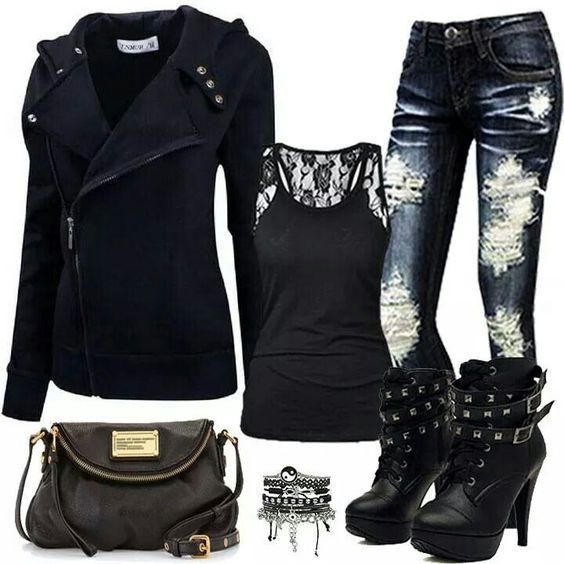 outfit negro jeans