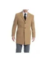 abrigo corto color camel con mezcla de lana para hombre