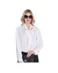 blusa blanca de gasa con cuello atado con lazo para mujer
