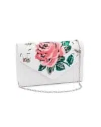 comprar bolso de mano de ante blanco con aplique de flor