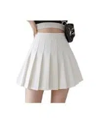 comprar minifalda cintura alta pilsada color blanco