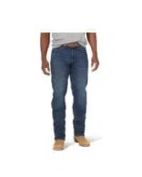 pantalon de mezclilla azul fuerte con pierna recta ajustada para hombre