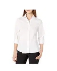 camisa blanca con manga y botones para mujer