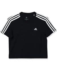 Crop top negro con detalle de franjas blancas en las mangas Adidas