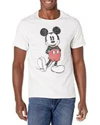 Camiseta blanca de cuello redondo con estampado de Mickey desgastado