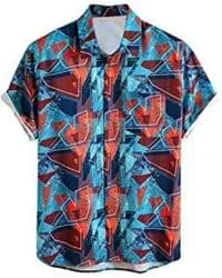 Camisa retro con figuras rojas y azules