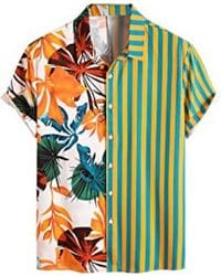 Camisa asimetrica de manga corta con estampado Tropical y rayas