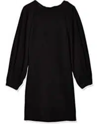 Vestido corto negro de manga larga abullonada y cuello redondo