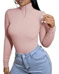 Suéter de canale de manga larga y cuello alto rosa