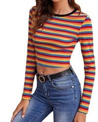 Suéter crop de manga larga y rayas multicolores 