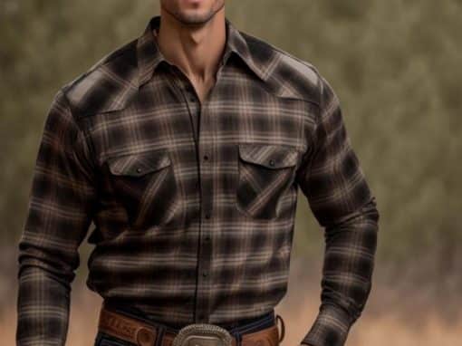 Outfit de hombre vaquero con camisa cafe negra